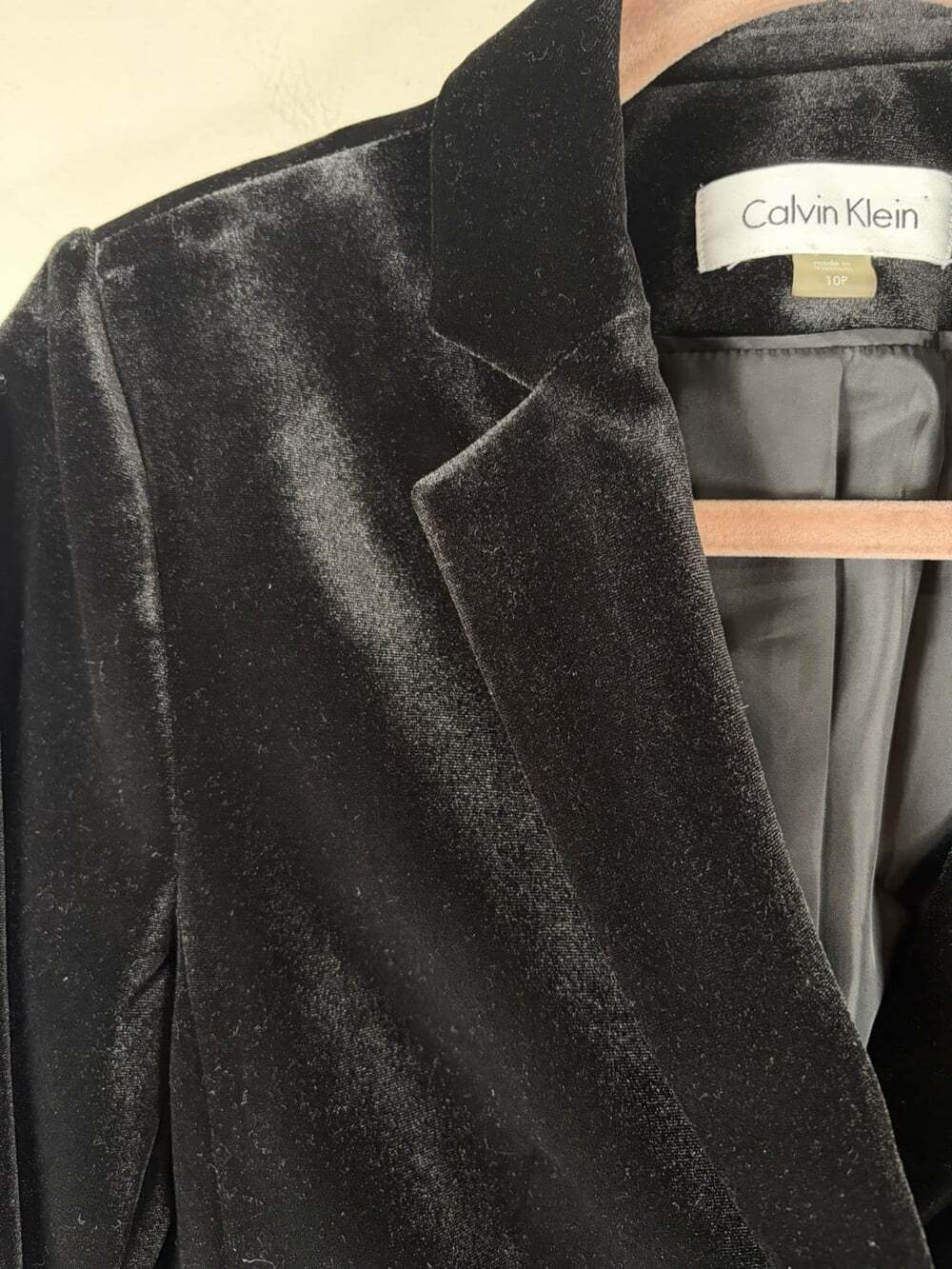 Calvin Klein Black Velvet Blazer Womens Size 10 Petite Suit Jacket Work - Picture 4 of 8